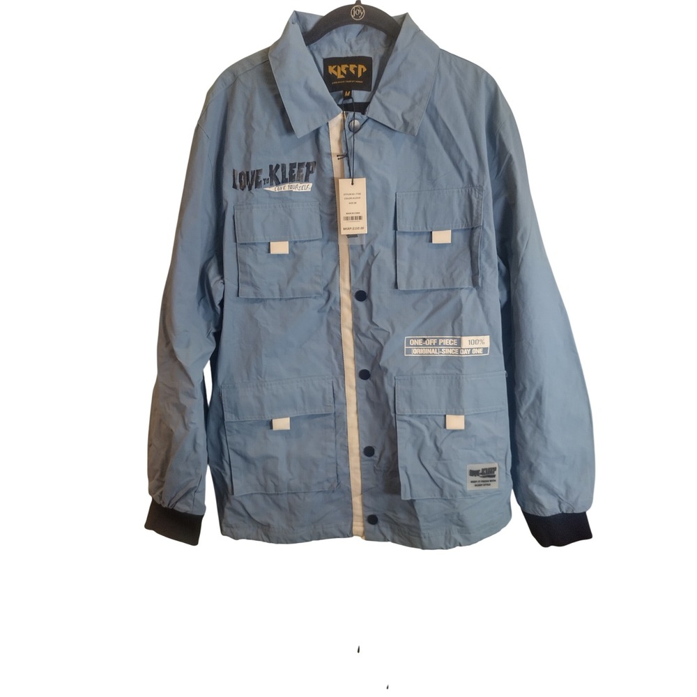 Kleep Phresh Coach Jacket Mens Medium Blue Streetwear Utility Love To Kleep NWT